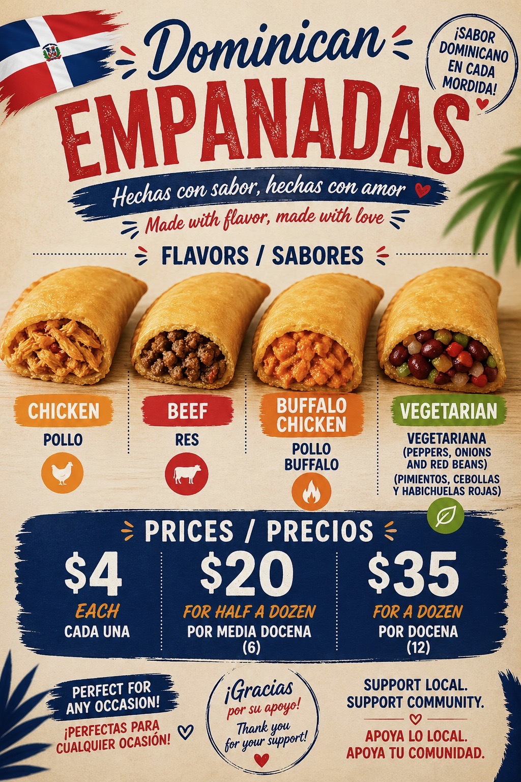 Daily specials and combo meals at Mrs A's Empanadas